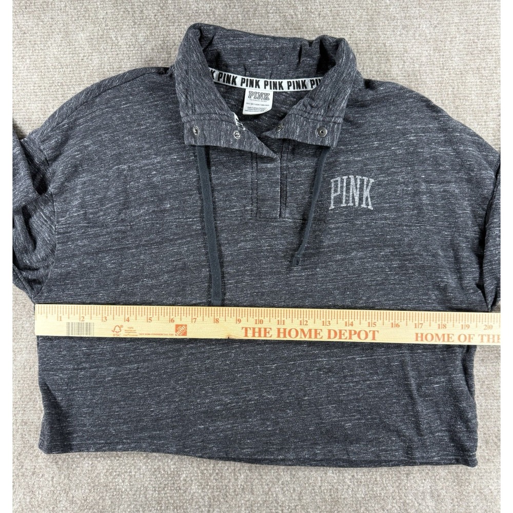 Victoria Secret PINK Women's Gray Cropped Pullover Hoodie XS Quarter Snap - Picture 5 of 6